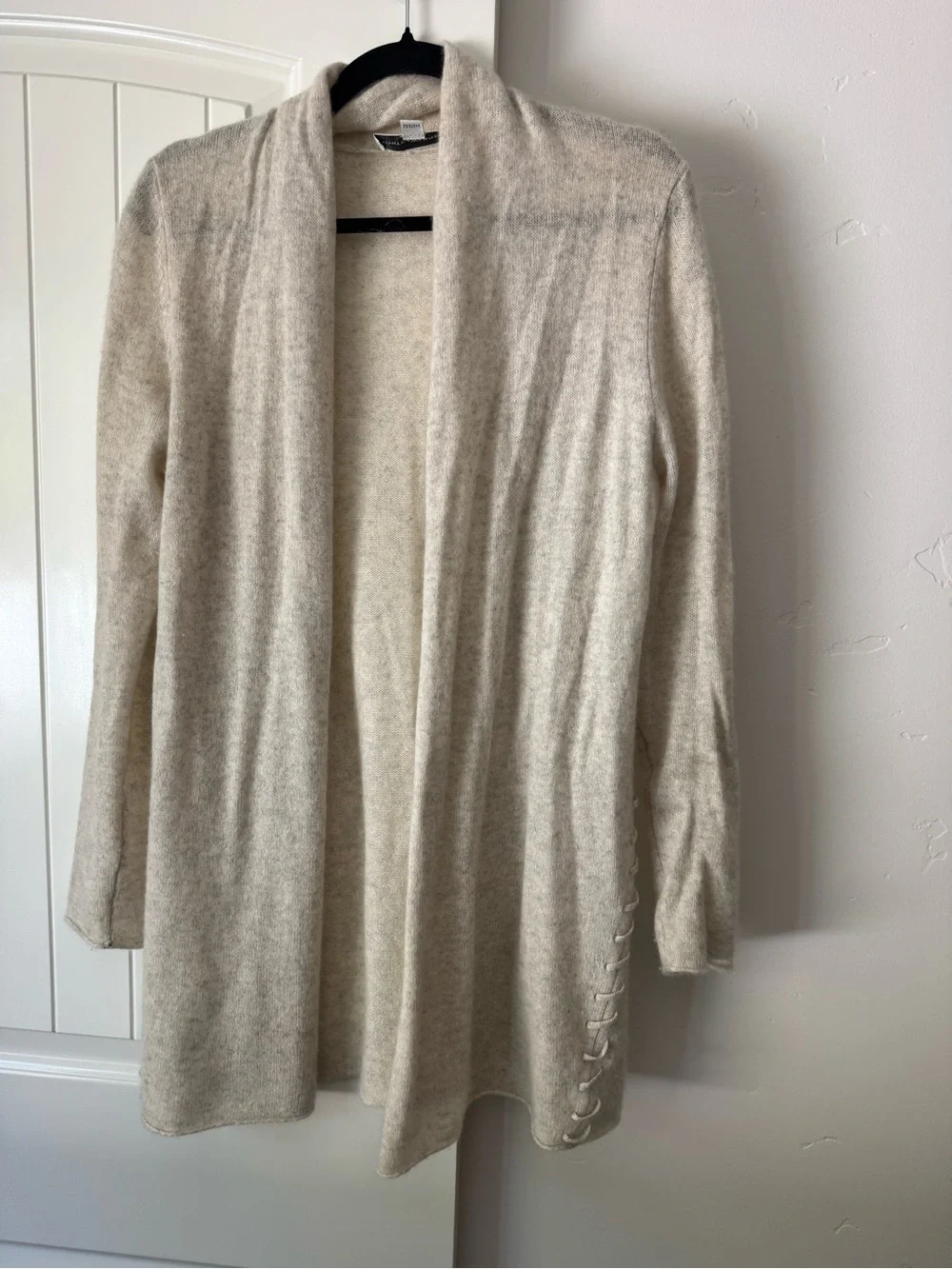 White + Warren Cream Open-Front Knit Cardigan
